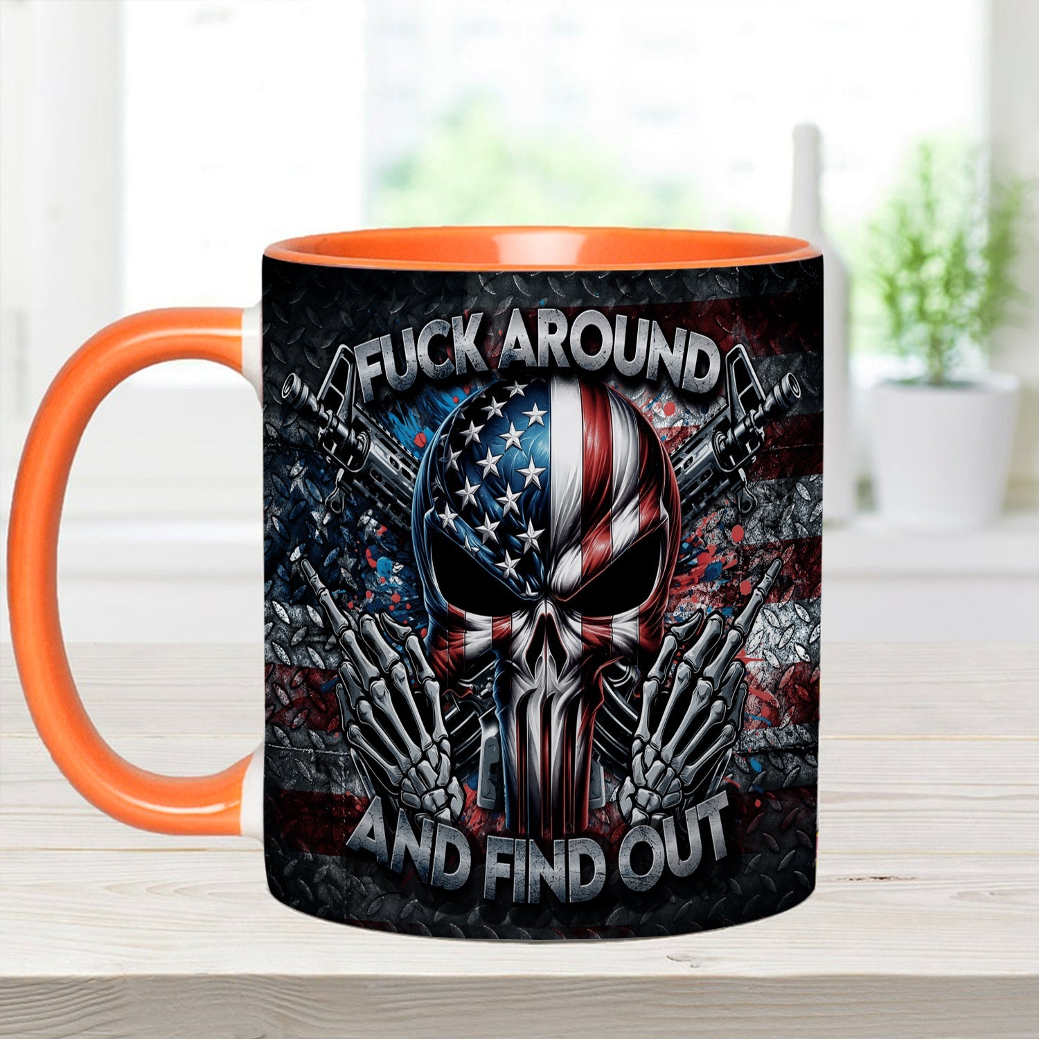 Personalized Ceramic Bold Patriotic Skull Accent Mug Gift GradoCreations