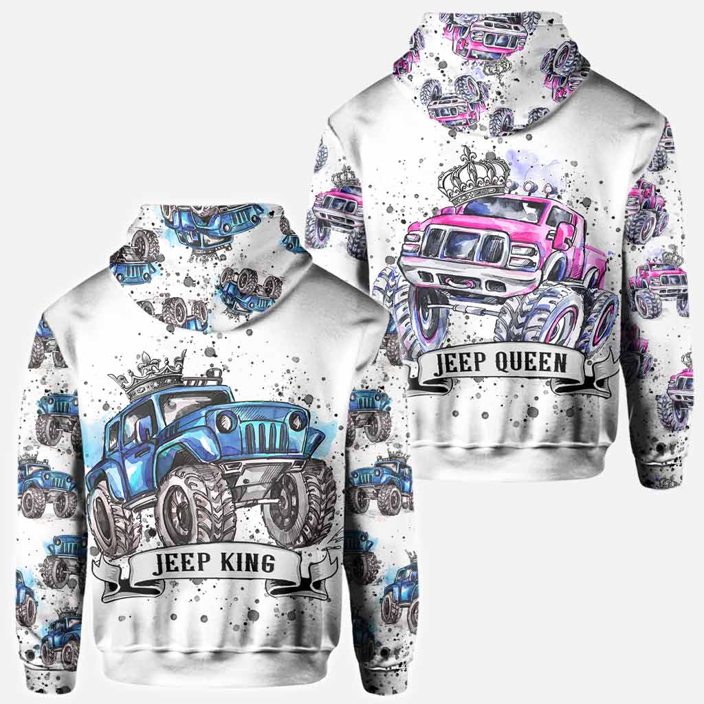 Personalized Jeep King Queen Hoodie Shirt for Couples All Over Shirt GradoCreations