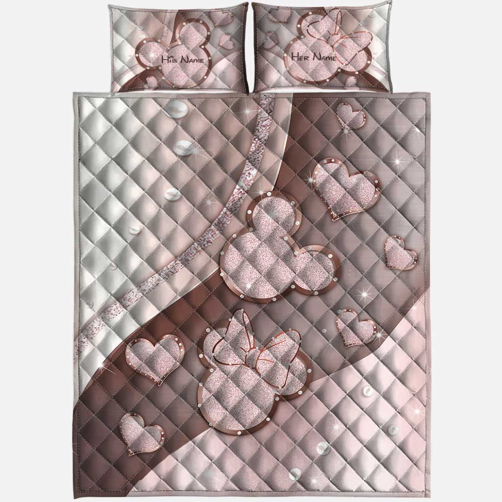 Personalized Couple Mouse Quilt Set with Custom Names for Anniversary Gift Quilt Set GradoCreations