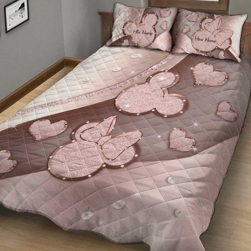 Personalized Couple Mouse Quilt Set with Custom Names for Anniversary Gift Quilt Set GradoCreations