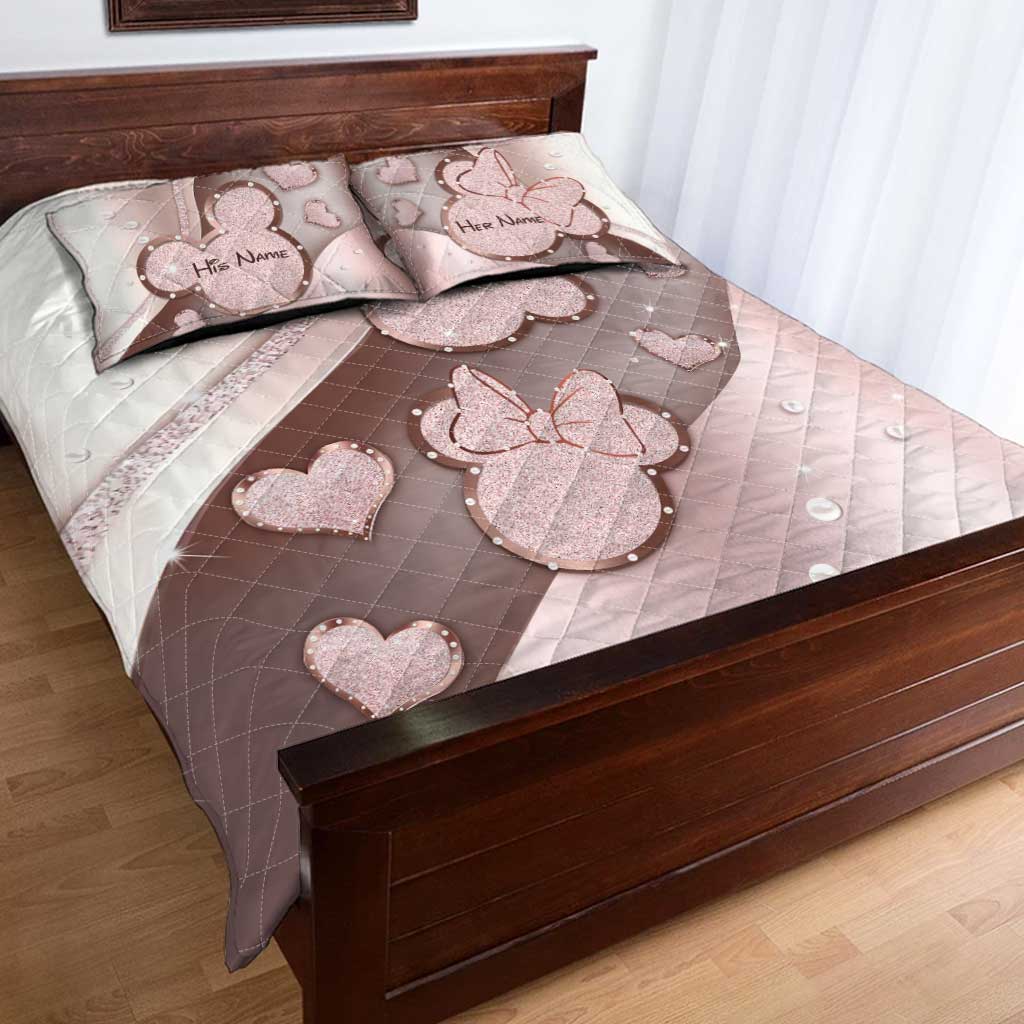 Personalized Couple Mouse Quilt Set with Custom Names for Anniversary Gift Quilt Set GradoCreations