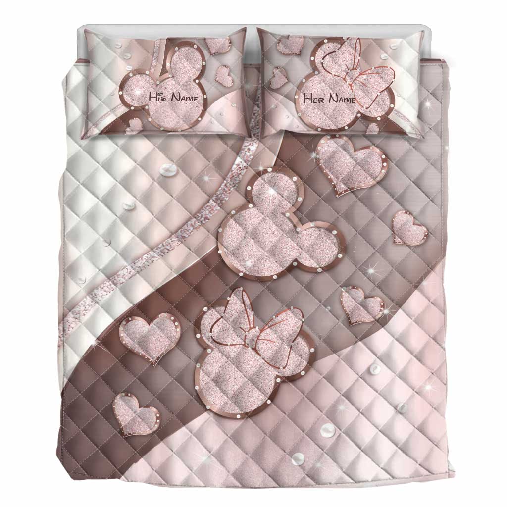 Personalized Couple Mouse Quilt Set with Custom Names for Anniversary Gift Quilt Set GradoCreations