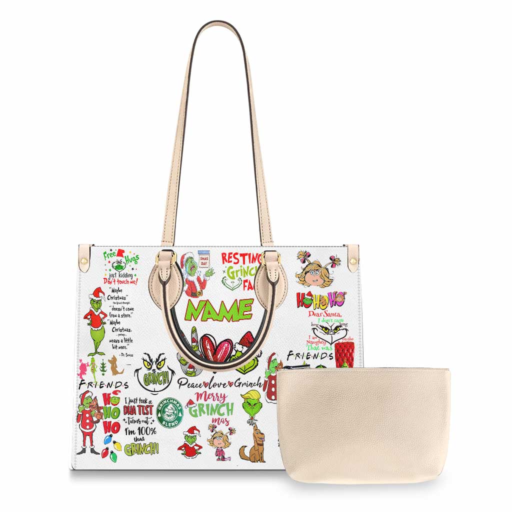 Personalized Christmas Leather Handbag with Grinch Design Gift for Her Leather Handbag GradoCreations