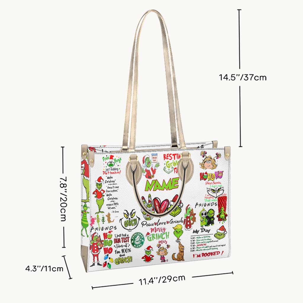 Personalized Christmas Leather Handbag with Grinch Design Gift for Her Leather Handbag GradoCreations
