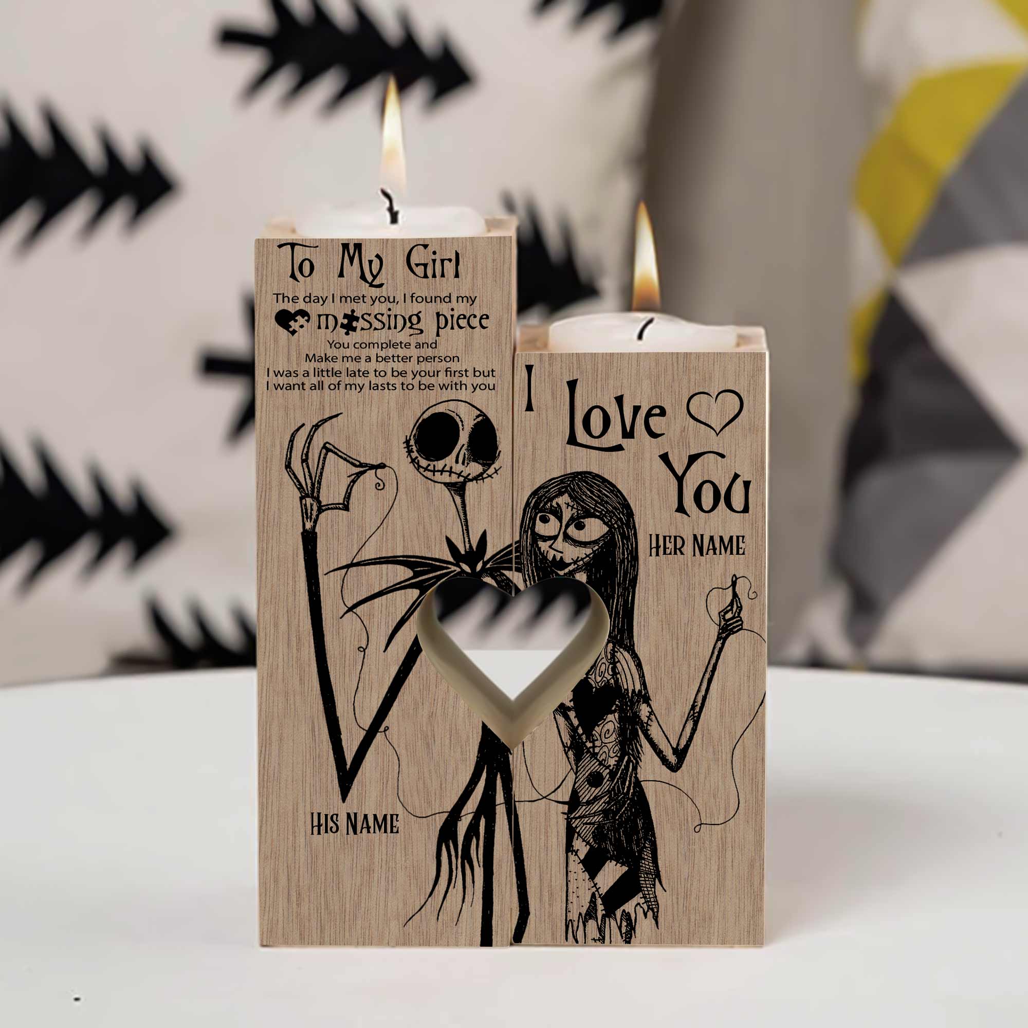 Personalized Tung Wood Candle Holder for Couples | Unique Love Gift Candle Holder GradoCreations