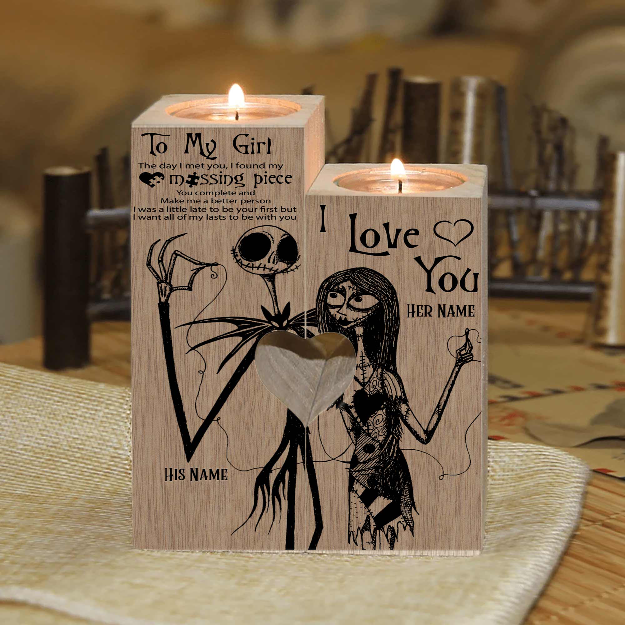 Personalized Tung Wood Candle Holder for Couples | Unique Love Gift Candle Holder GradoCreations