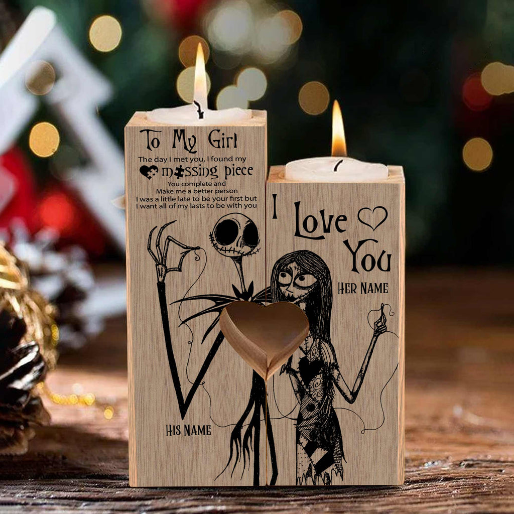 Personalized Tung Wood Candle Holder for Couples | Unique Love Gift Candle Holder GradoCreations