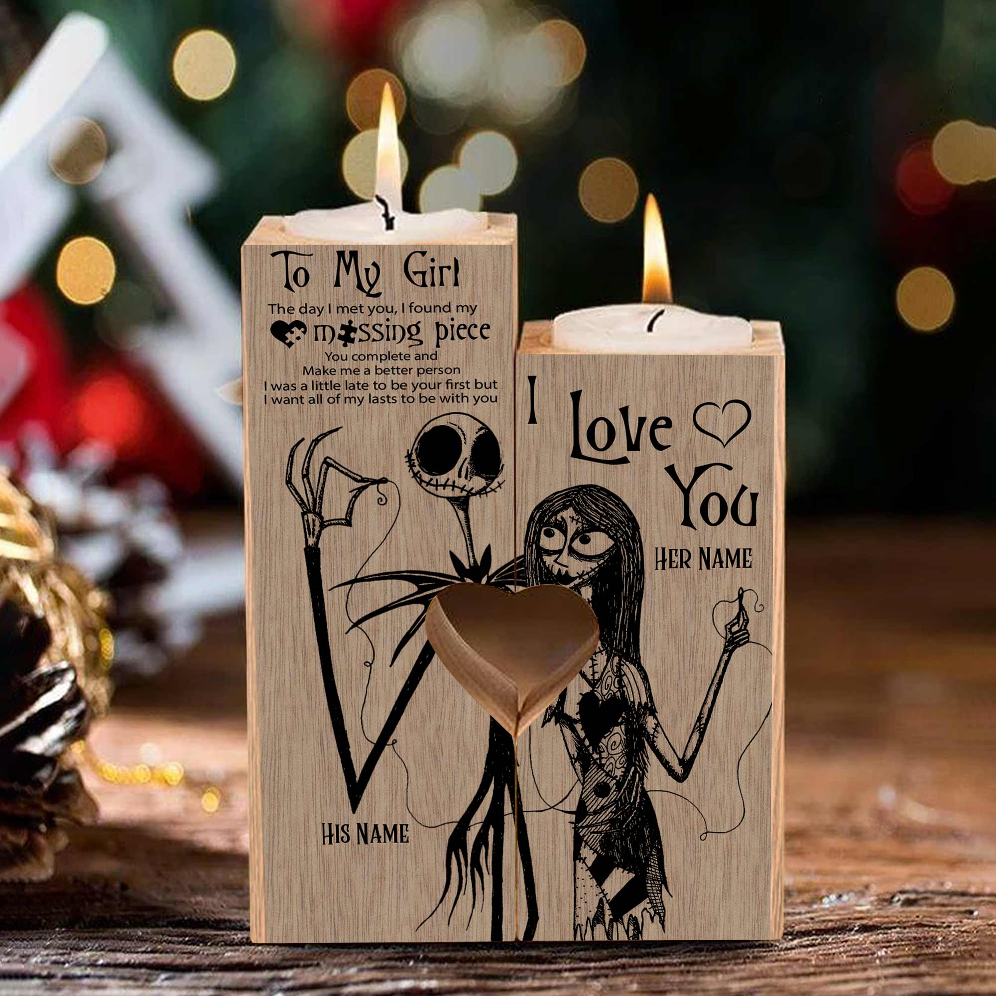 Personalized Tung Wood Candle Holder for Couples | Unique Love Gift Candle Holder GradoCreations