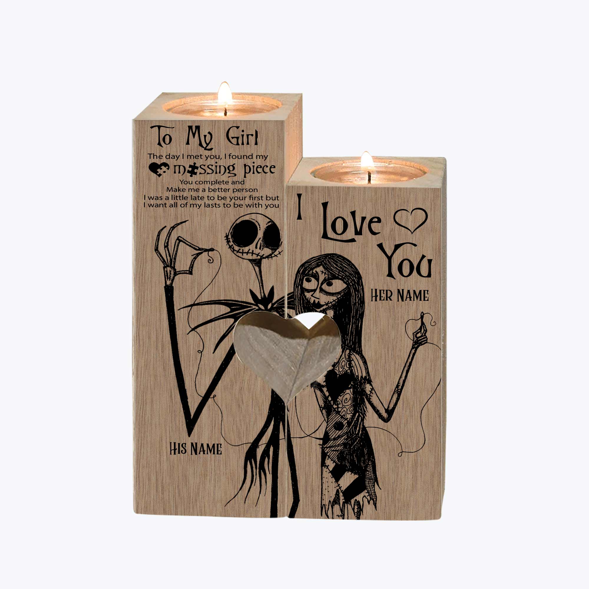Personalized Tung Wood Candle Holder for Couples | Unique Love Gift Candle Holder GradoCreations