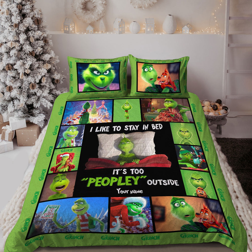 Personalized Christmas Quilt Set with Grinch Design for Kids & Family Quilt Set GradoCreations