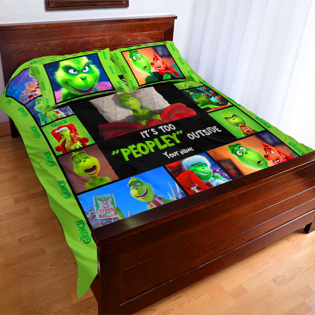 Personalized Christmas Quilt Set with Grinch Design for Kids & Family Quilt Set GradoCreations