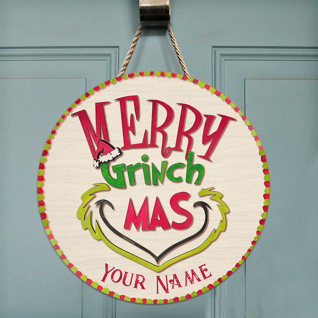 Personalized Grinch Christmas Round Wood Sign Custom Name Gift Round Wood Sign GradoCreations