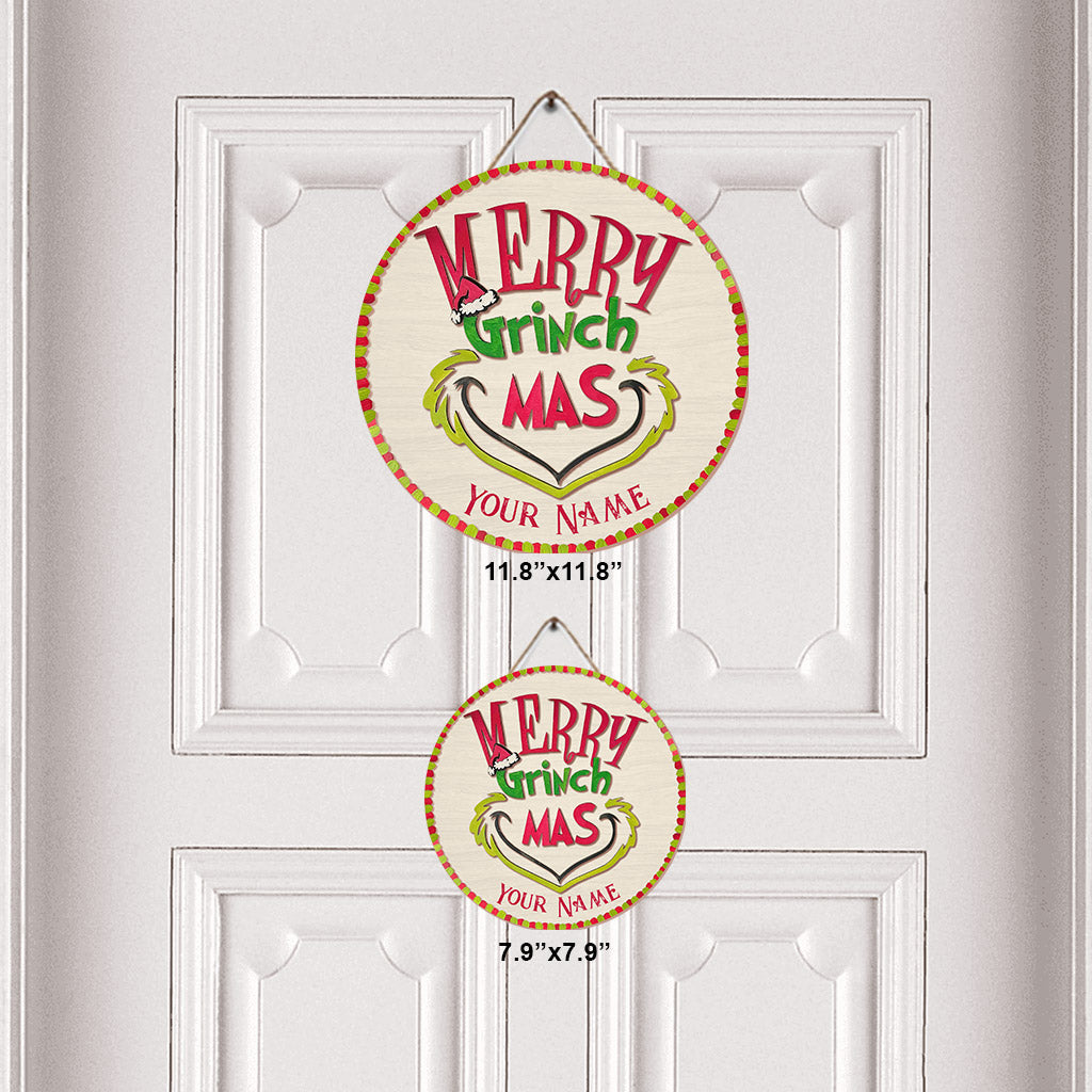 Personalized Grinch Christmas Round Wood Sign Custom Name Gift Round Wood Sign GradoCreations
