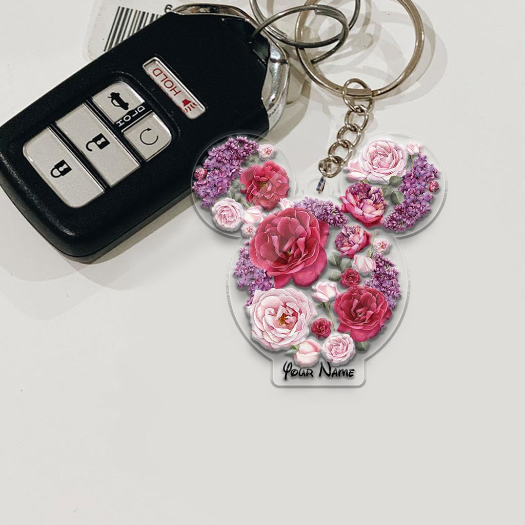 Personalized Floral Mouse Acrylic Keychain Custom Name Gift Keychain GradoCreations