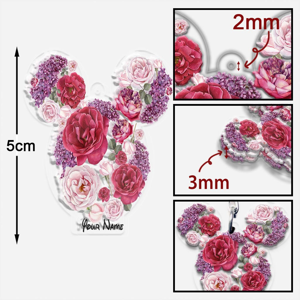 Personalized Floral Mouse Acrylic Keychain Custom Name Gift Keychain GradoCreations