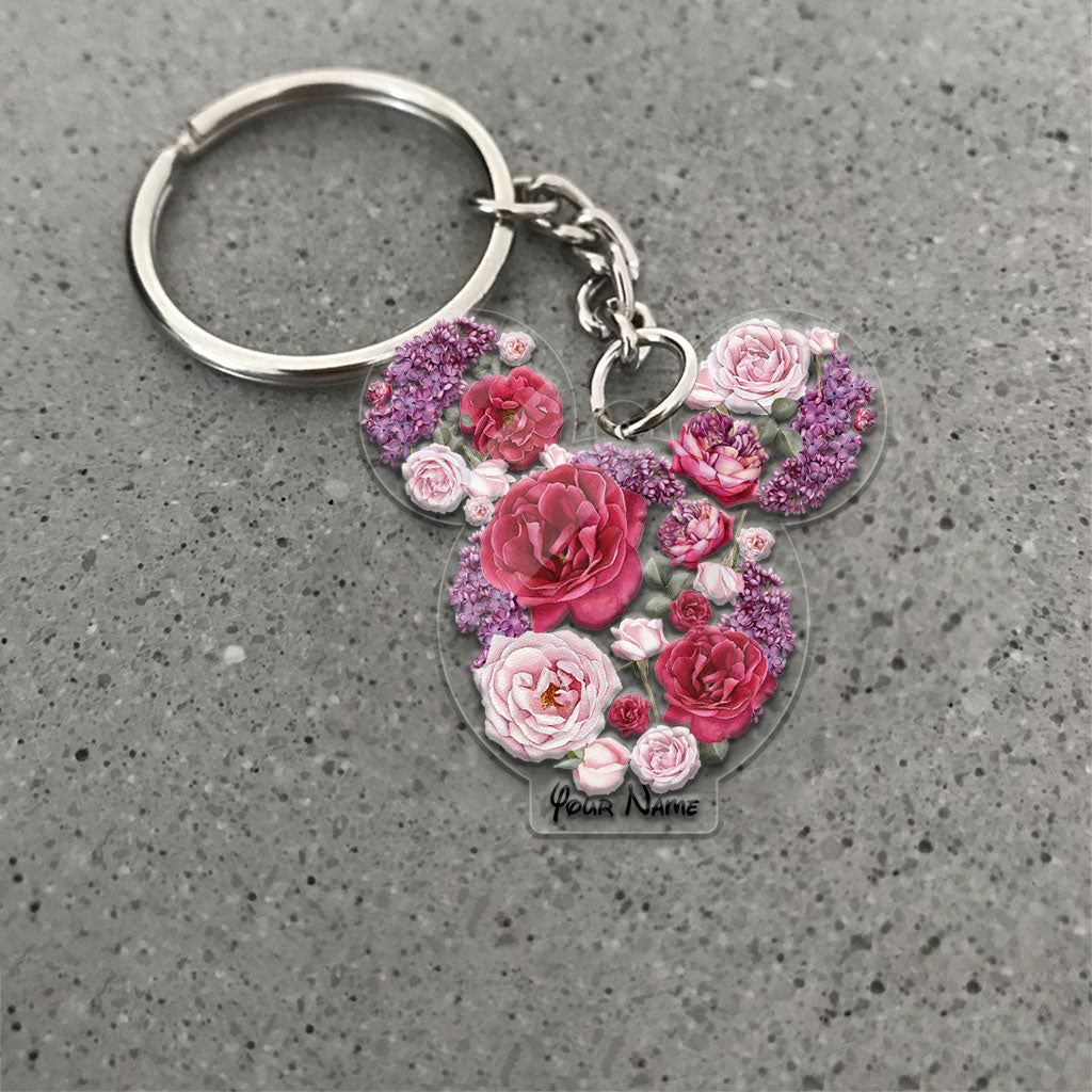Personalized Floral Mouse Acrylic Keychain Custom Name Gift Keychain GradoCreations