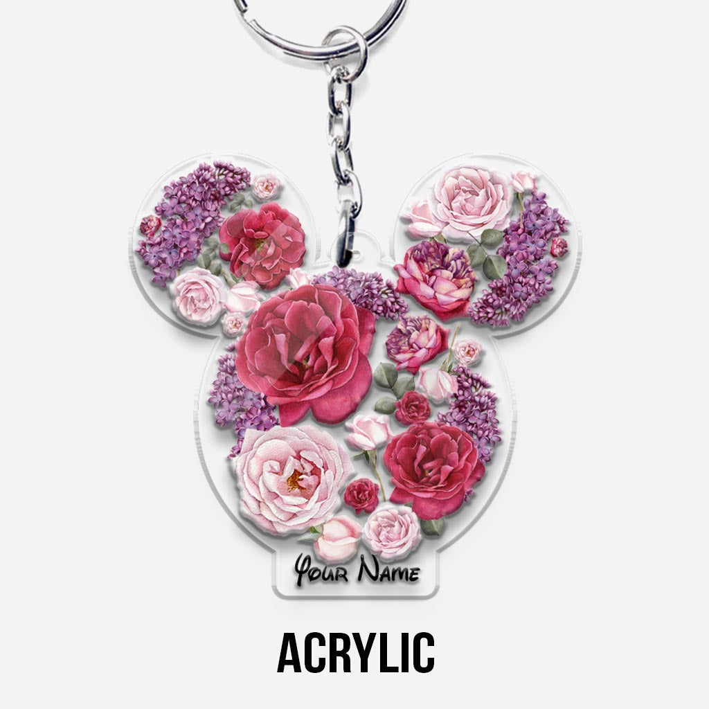 Personalized Floral Mouse Acrylic Keychain Custom Name Gift Keychain GradoCreations