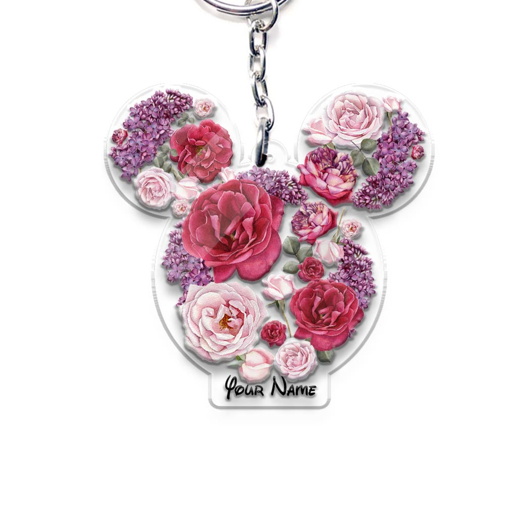 Personalized Floral Mouse Acrylic Keychain Custom Name Gift Keychain GradoCreations