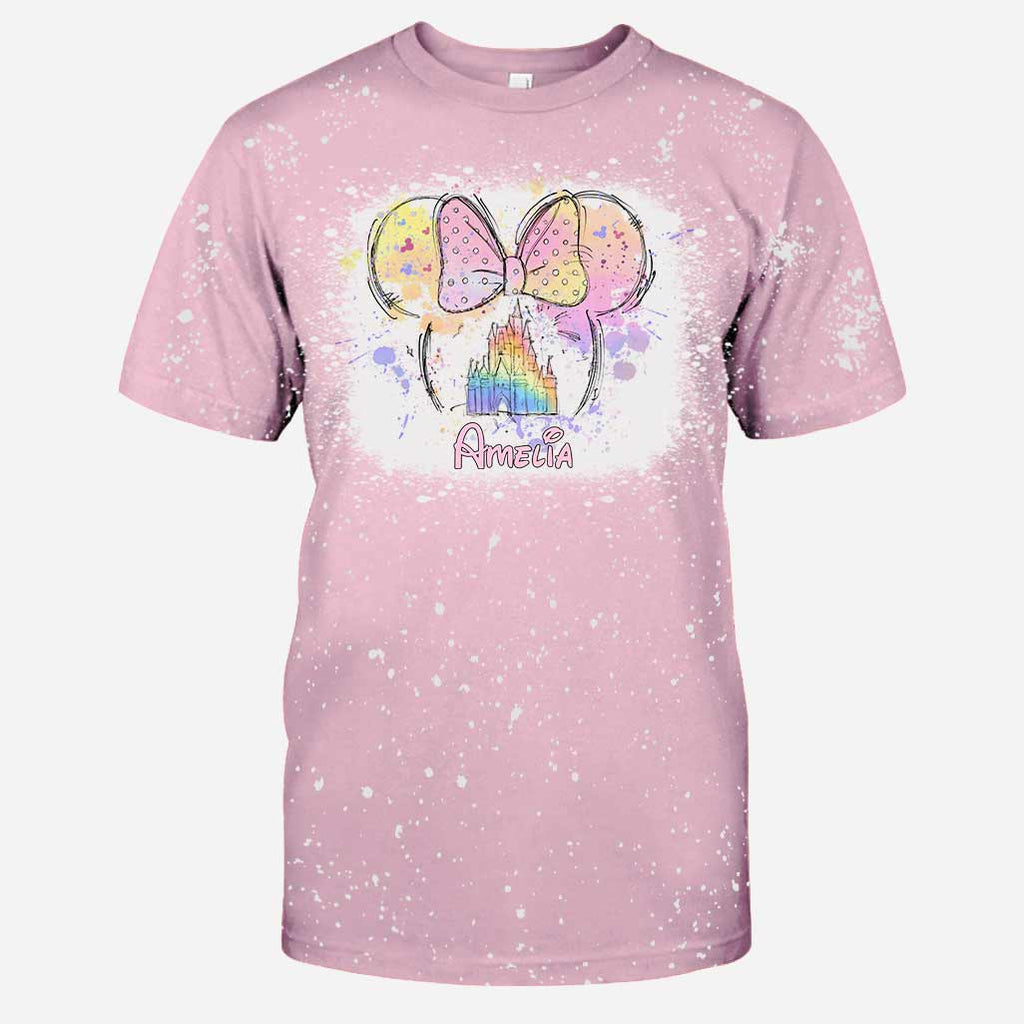 Personalized Bleached T-Shirt with Disney Castle and Bow Design for Kids Handmade Bleached Shirt GradoCreations