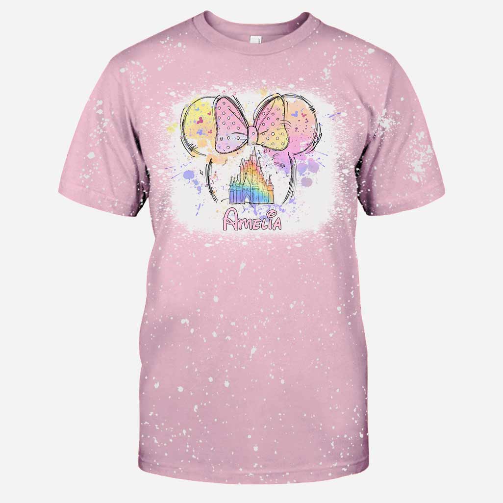 Personalized Bleached T-Shirt with Disney Castle and Bow Design for Kids Handmade Bleached Shirt GradoCreations