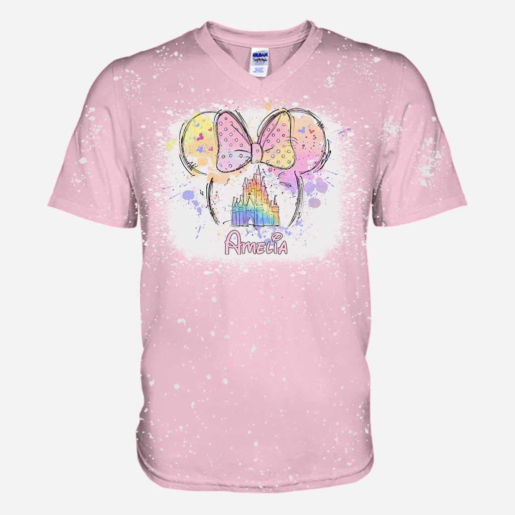 Personalized Bleached T-Shirt with Disney Castle and Bow Design for Kids Handmade Bleached Shirt GradoCreations