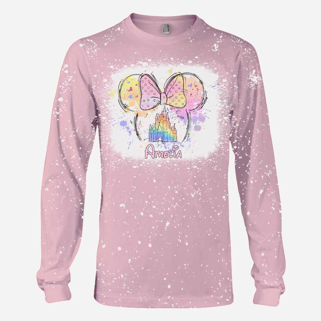Personalized Bleached T-Shirt with Disney Castle and Bow Design for Kids Handmade Bleached Shirt GradoCreations