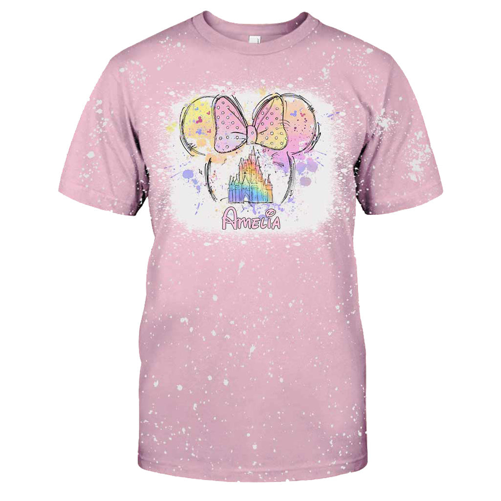 Personalized Bleached T-Shirt with Disney Castle and Bow Design for Kids Handmade Bleached Shirt GradoCreations