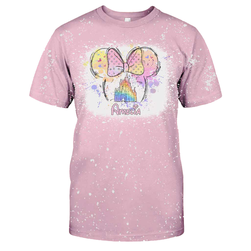 Personalized Bleached T-Shirt with Disney Castle and Bow Design for Kids Handmade Bleached Shirt GradoCreations