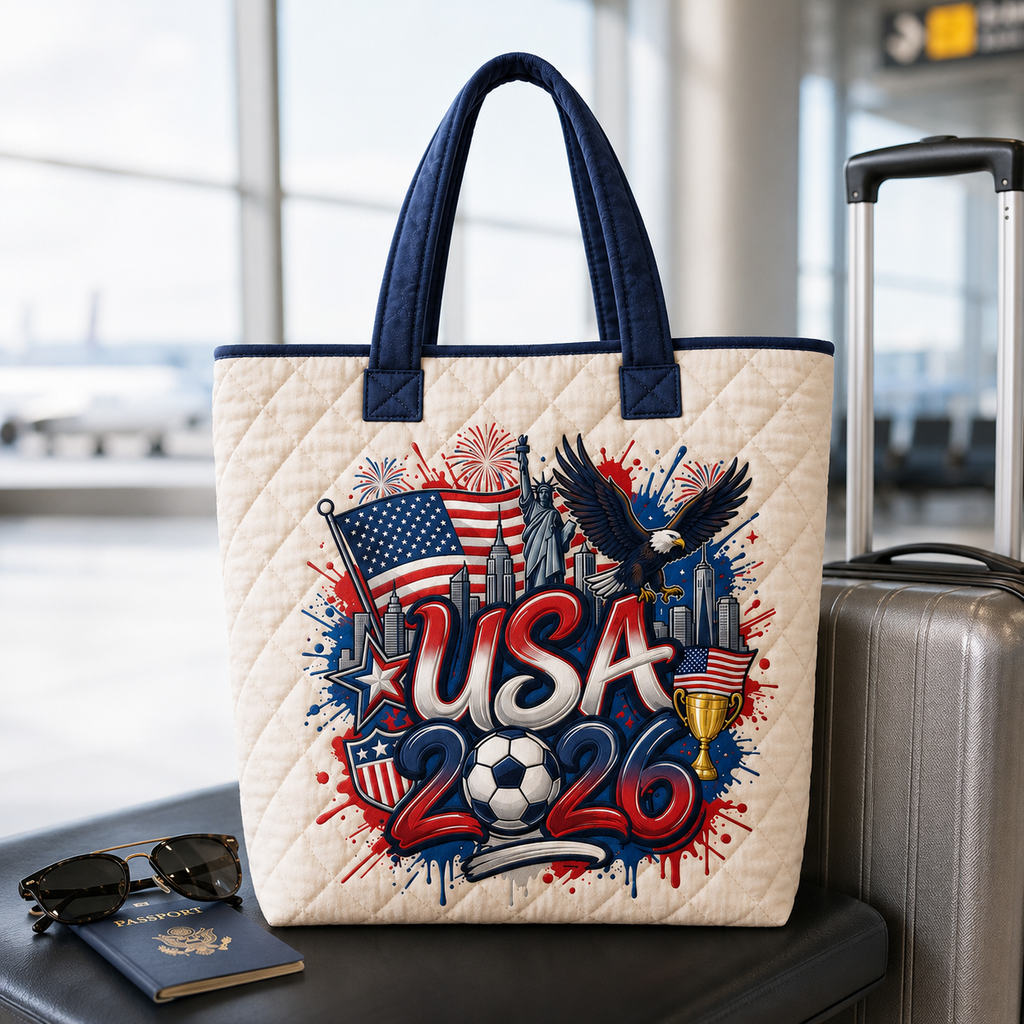 USA 2026 Soccer Cup Quilted Tote Bag - Gift for Football Fans
