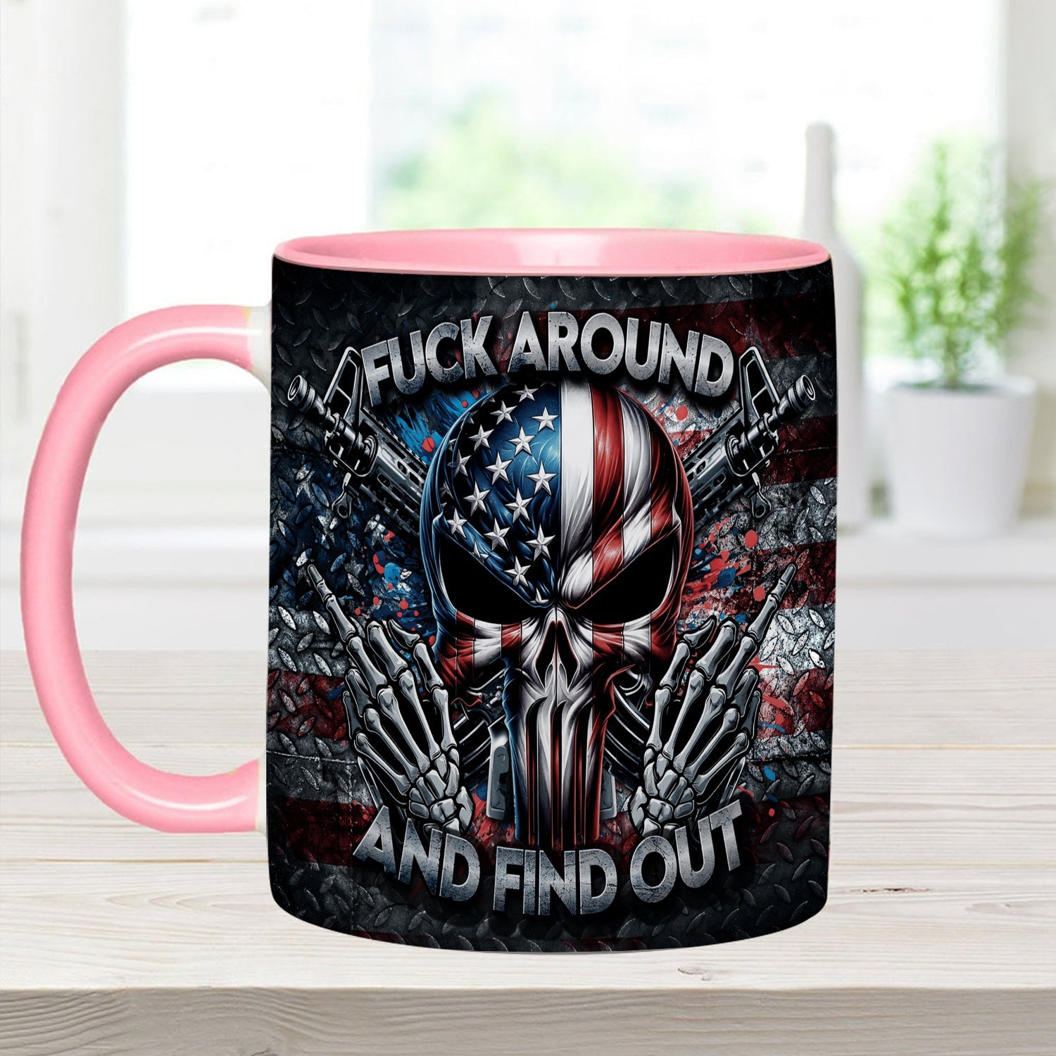Personalized Ceramic Bold Patriotic Skull Accent Mug Gift GradoCreations