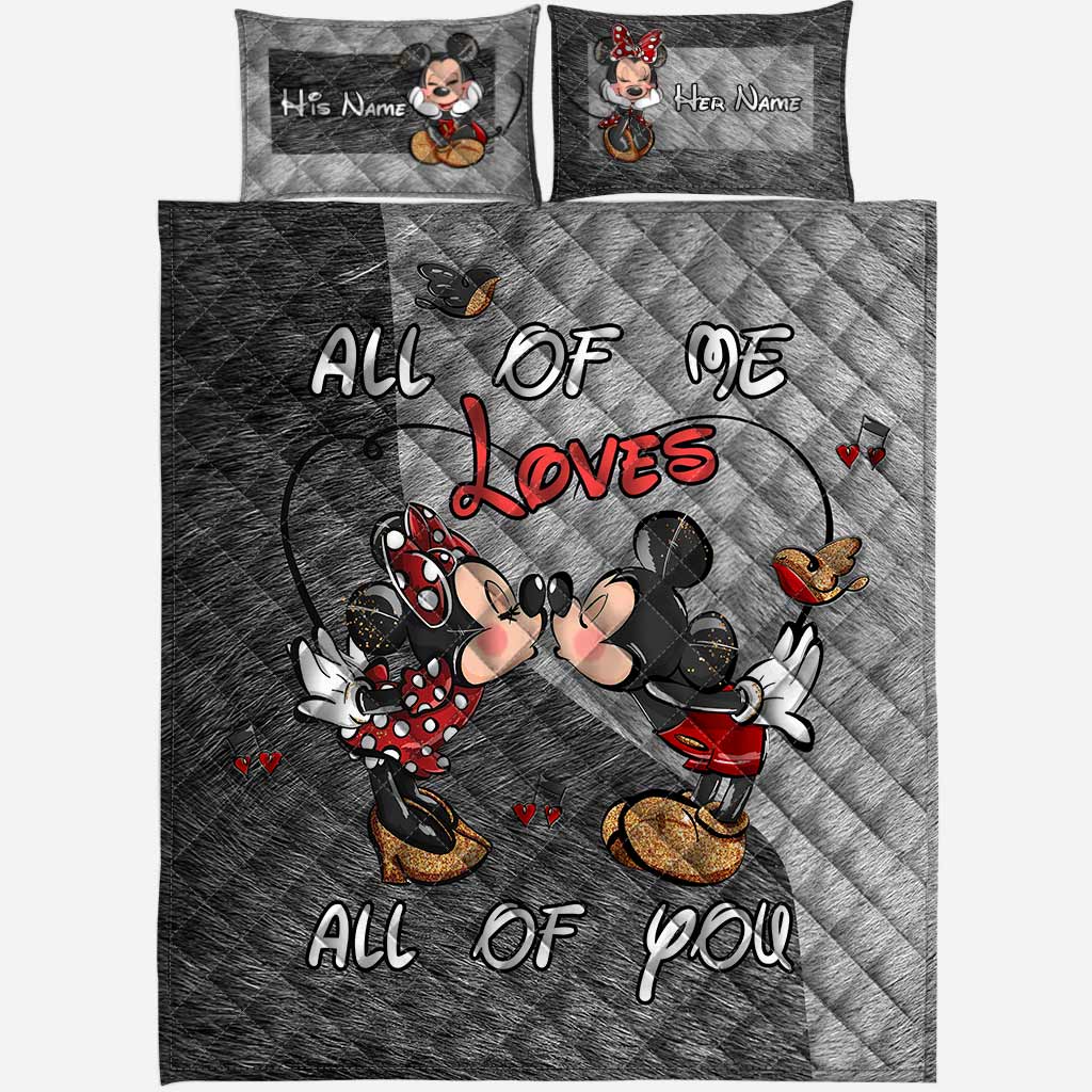 Personalized Mouse Quilt Set Custom Name Bedspread Gift for Couples Quilt Set GradoCreations