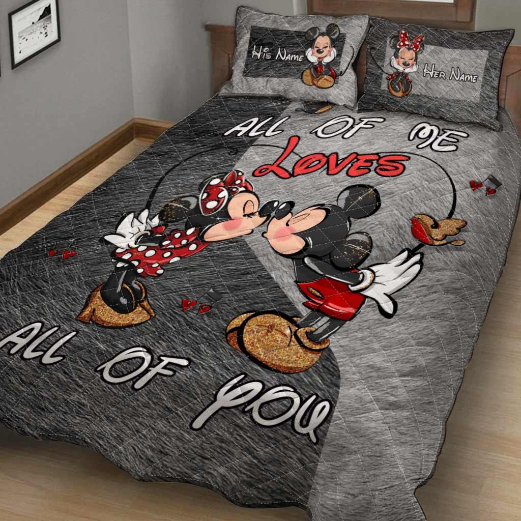 Personalized Mouse Quilt Set Custom Name Bedspread Gift for Couples Quilt Set GradoCreations