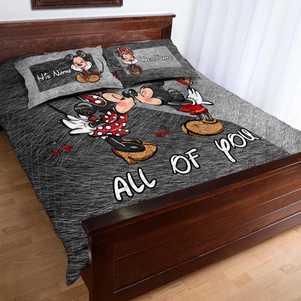 Personalized Mouse Quilt Set Custom Name Bedspread Gift for Couples Quilt Set GradoCreations