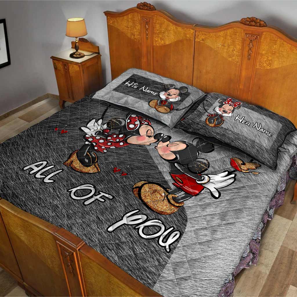 Personalized Mouse Quilt Set Custom Name Bedspread Gift for Couples Quilt Set GradoCreations