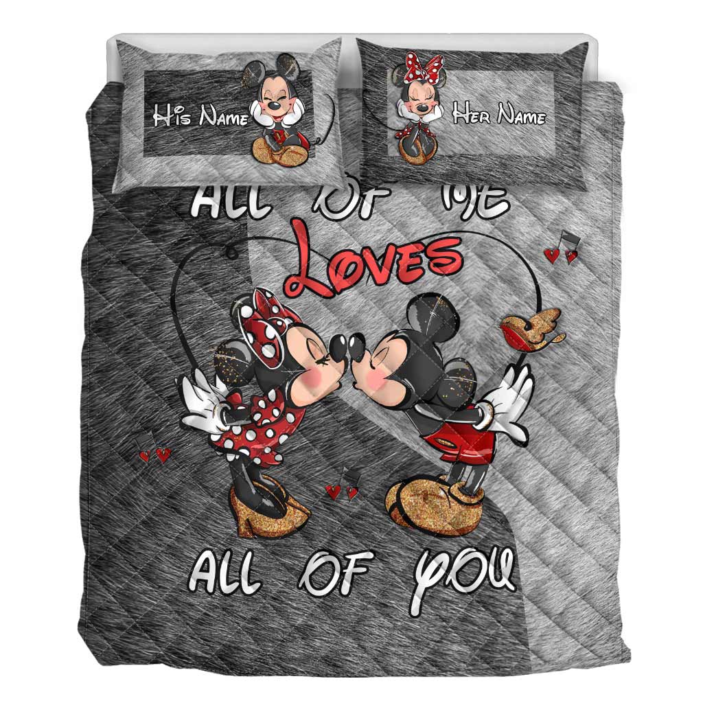 Personalized Mouse Quilt Set Custom Name Bedspread Gift for Couples Quilt Set GradoCreations