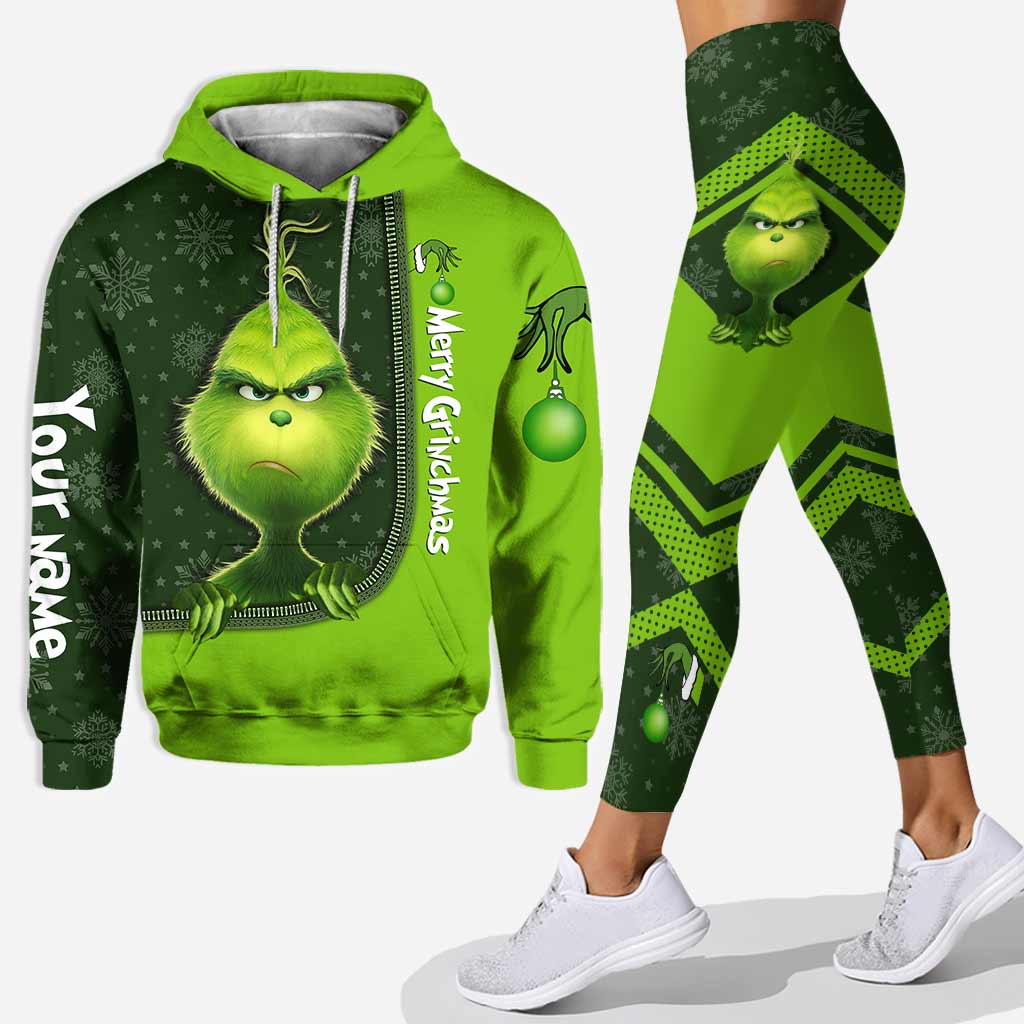 Personalized Grinch Hoodie and Leggings Set for Christmas Hoodie & Leggings GradoCreations