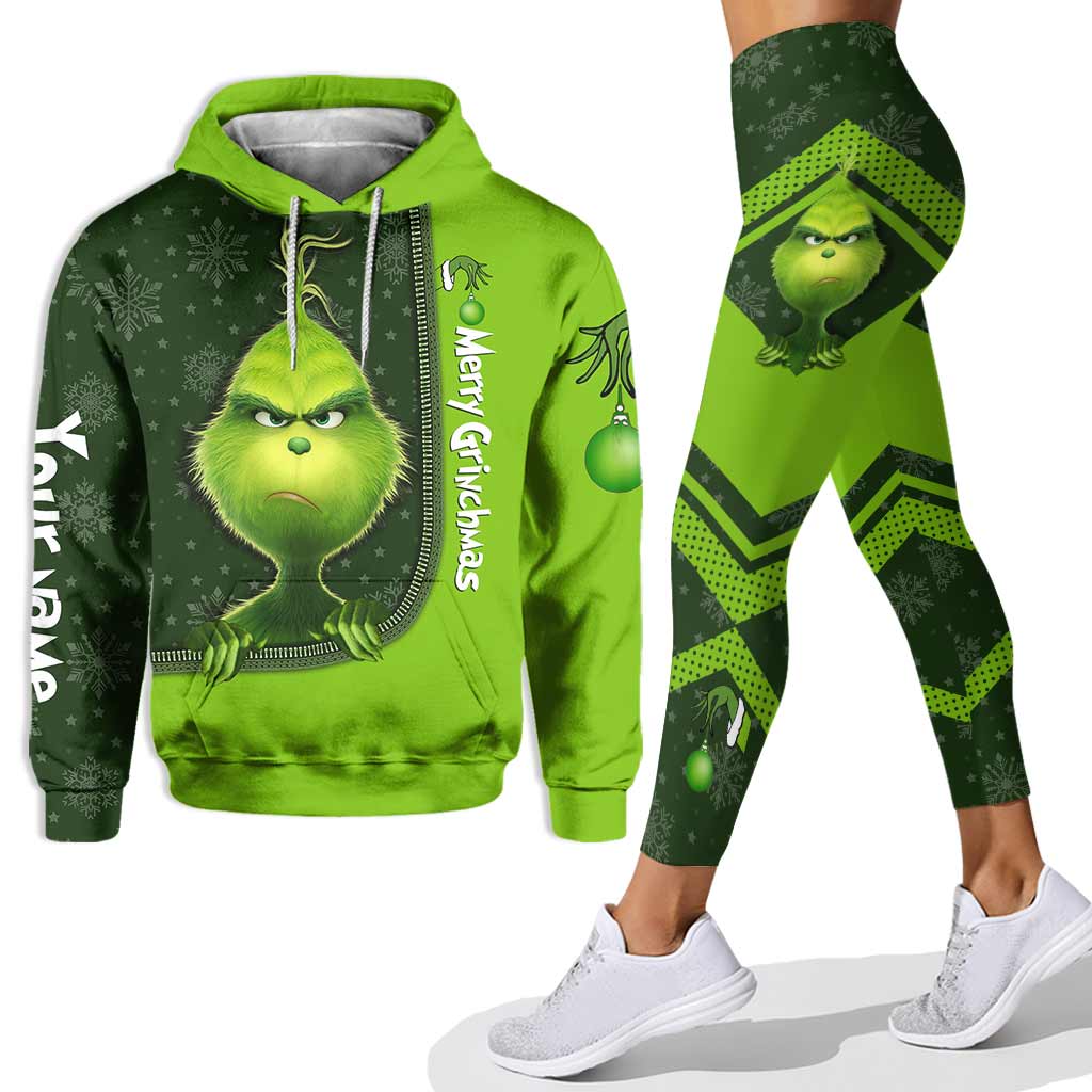 Personalized Grinch Hoodie and Leggings Set for Christmas Hoodie & Leggings GradoCreations