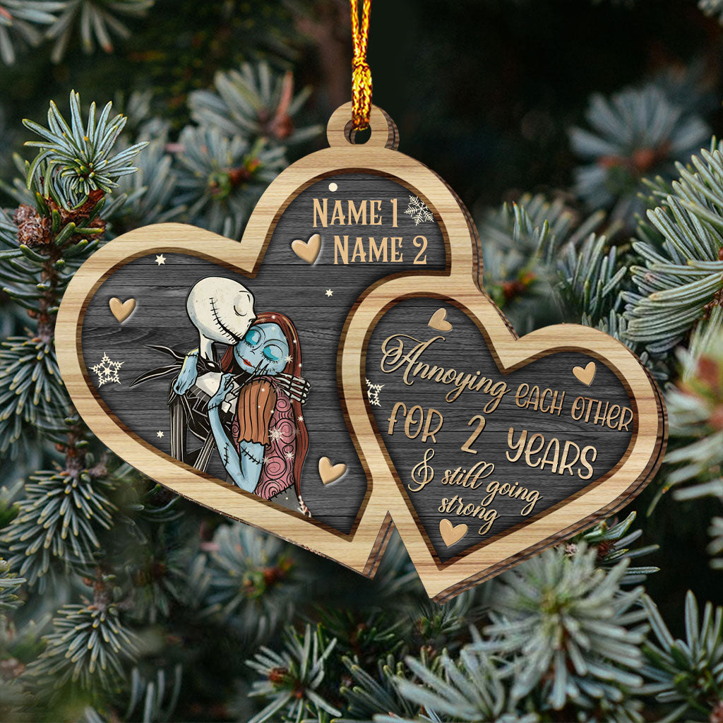 Personalized Nightmare Before Christmas Wood Ornament Custom Names Gift for Couples Layered Wood Ornament GradoCreations