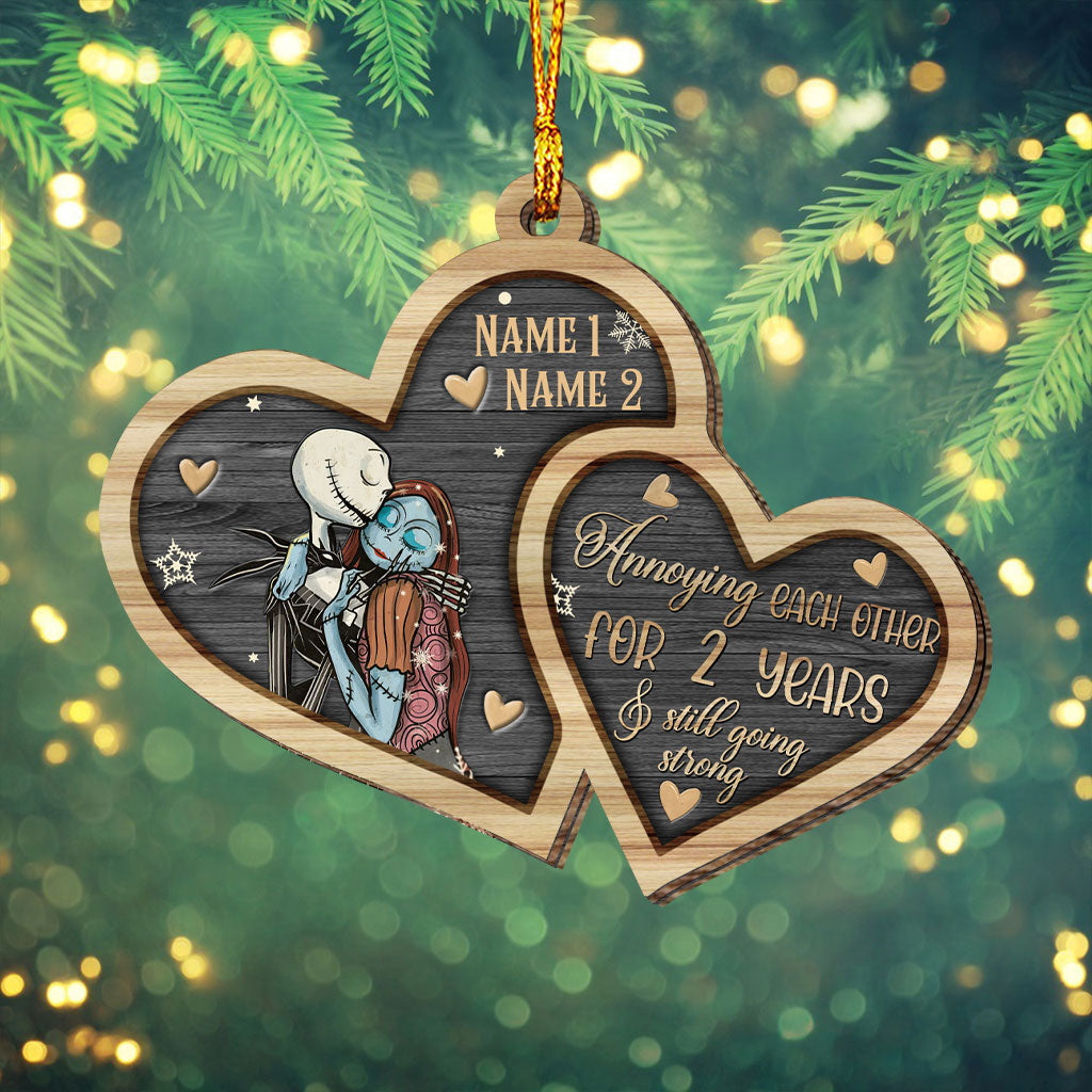 Personalized Nightmare Before Christmas Wood Ornament Custom Names Gift for Couples Layered Wood Ornament GradoCreations