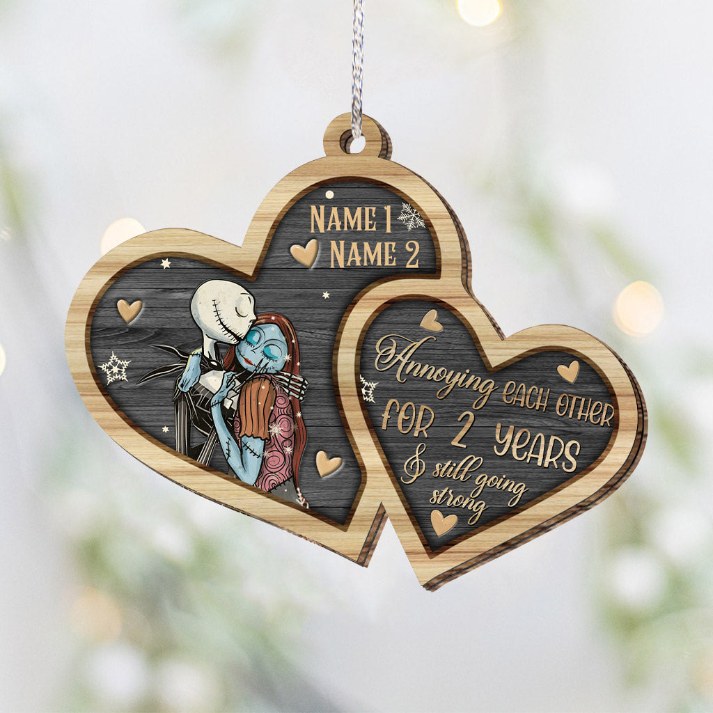Personalized Nightmare Before Christmas Wood Ornament Custom Names Gift for Couples Layered Wood Ornament GradoCreations