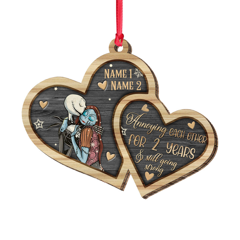 Personalized Nightmare Before Christmas Wood Ornament Custom Names Gift for Couples Layered Wood Ornament GradoCreations