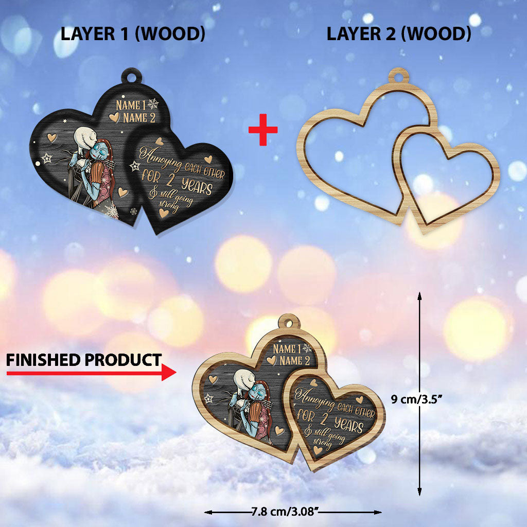 Personalized Nightmare Before Christmas Wood Ornament Custom Names Gift for Couples Layered Wood Ornament GradoCreations