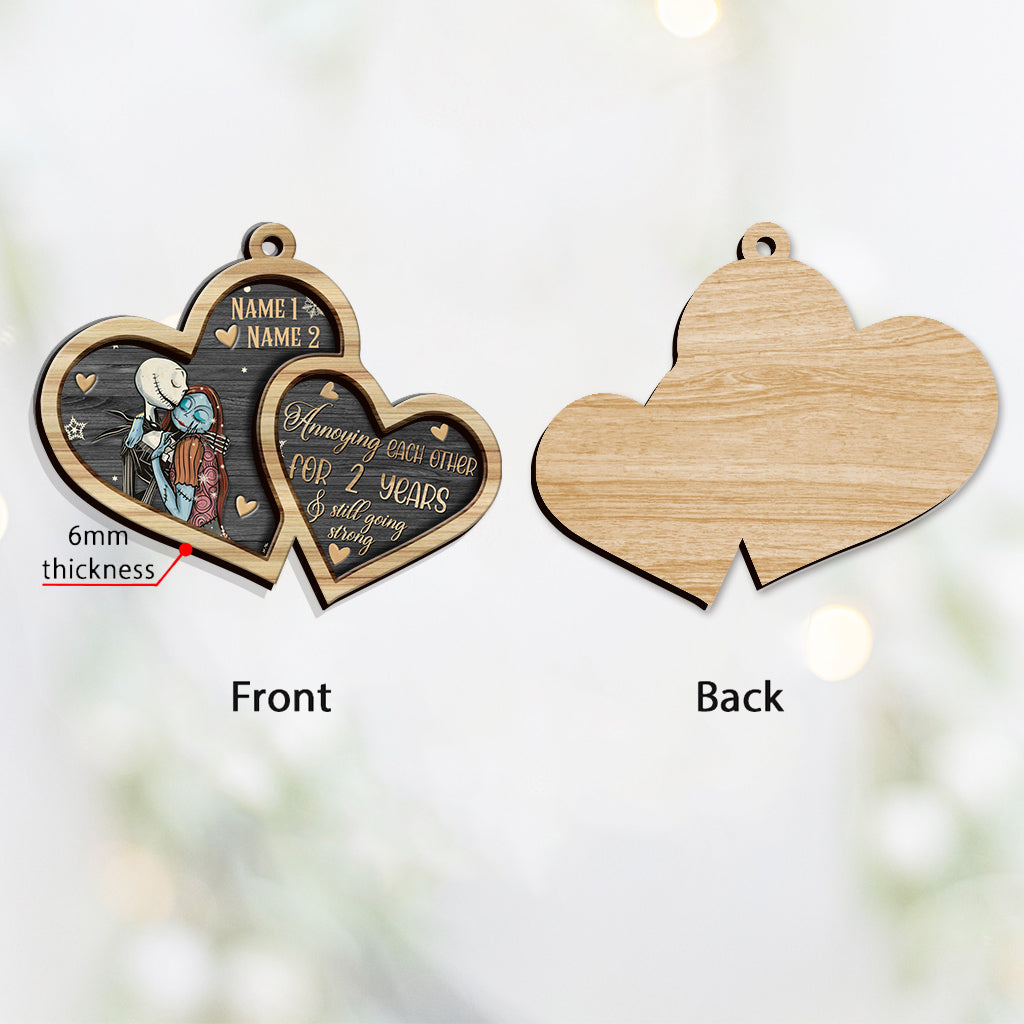 Personalized Nightmare Before Christmas Wood Ornament Custom Names Gift for Couples Layered Wood Ornament GradoCreations