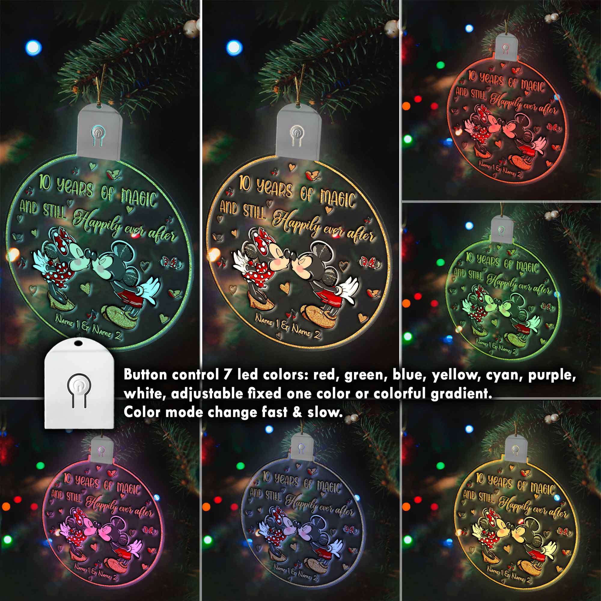 Personalized LED Acrylic Christmas Ornament Custom Names Gift Led Acrylic Ornament GradoCreations