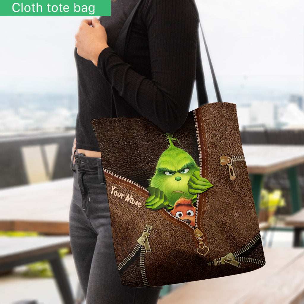 Personalized Grinch Christmas Tote Bag Custom Name Gift Tote Bag GradoCreations