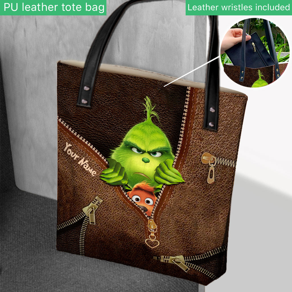 Personalized Grinch Christmas Tote Bag Custom Name Gift Tote Bag GradoCreations