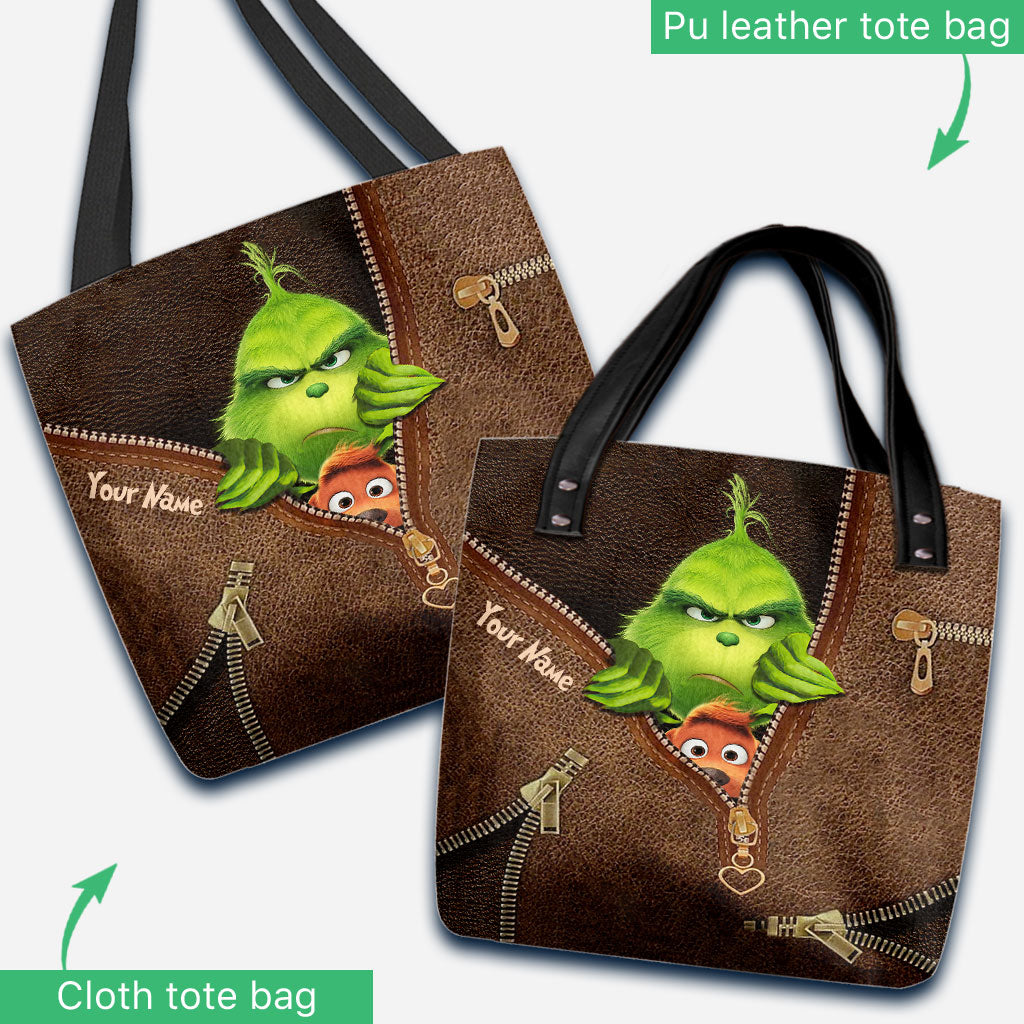 Personalized Grinch Christmas Tote Bag Custom Name Gift Tote Bag GradoCreations