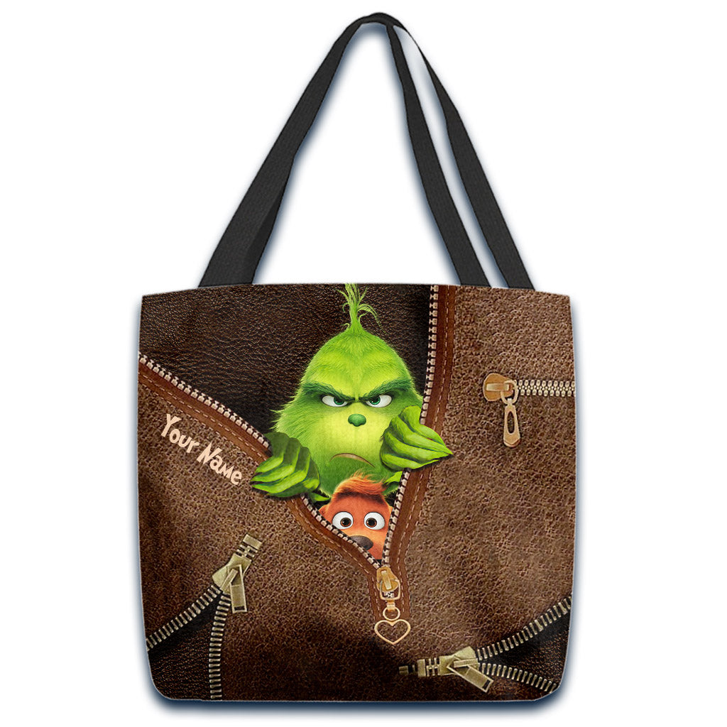 Personalized Grinch Christmas Tote Bag Custom Name Gift Tote Bag GradoCreations