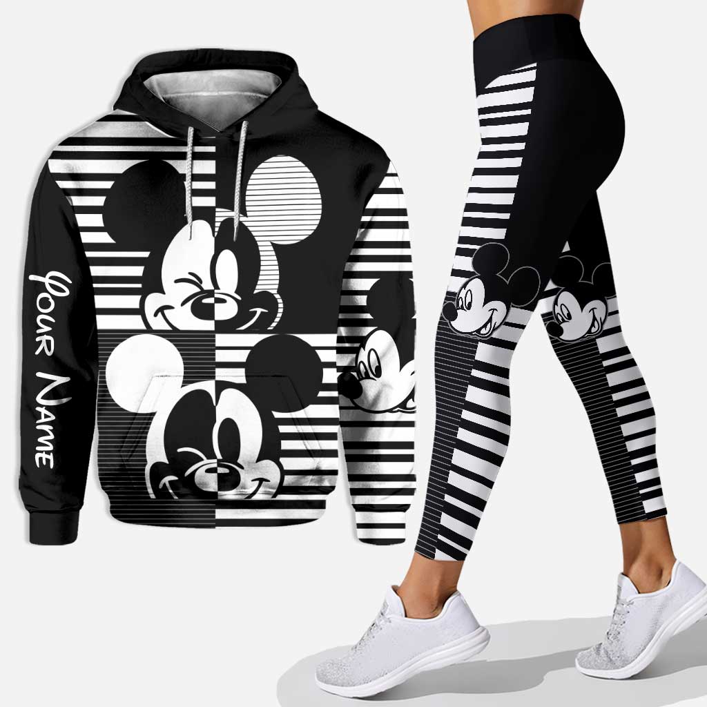 Personalized Black and White Mouse Hoodie and Leggings Set for Kids Hoodie & Leggings GradoCreations
