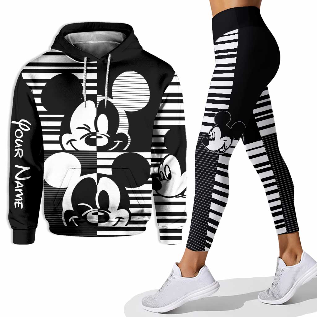 Personalized Black and White Mouse Hoodie and Leggings Set for Kids Hoodie & Leggings GradoCreations